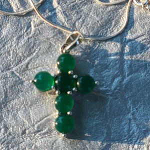 Green Onyx Cross in sterling silver-Unisex pendant cross